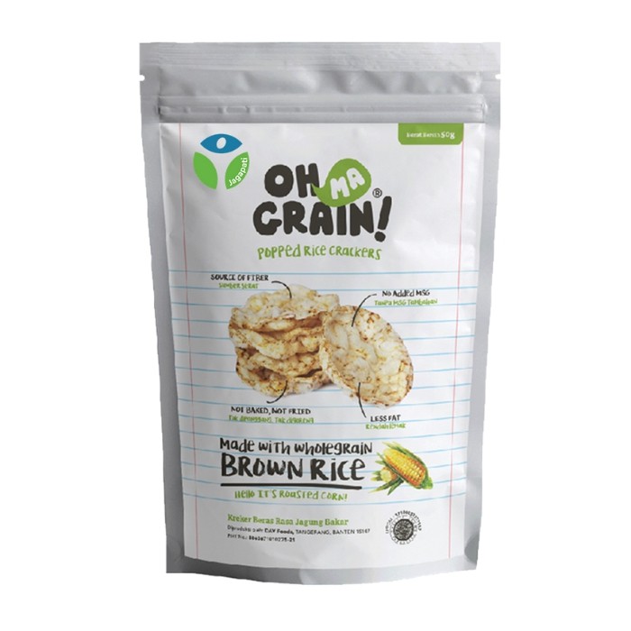 Oh Ma Grain! - Popped Rice Crackers Roasted Corn 50gr - Cemilan Anak