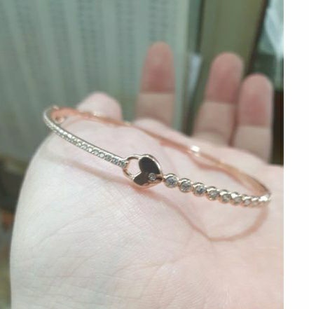 Bangle love listring permata putih gelang oval rosegold emas asli 375