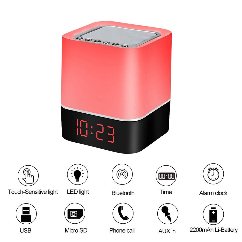 Jam Alarm Bluetooth Speaker With LED Light Portable USB Connection Rechargerable Clock LED