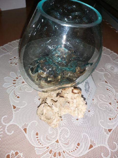 Glass On Wood Vase S - Kaca D12cm / Pot Kaktus / Pot Kecil / Aquarium / Kaca Tiup