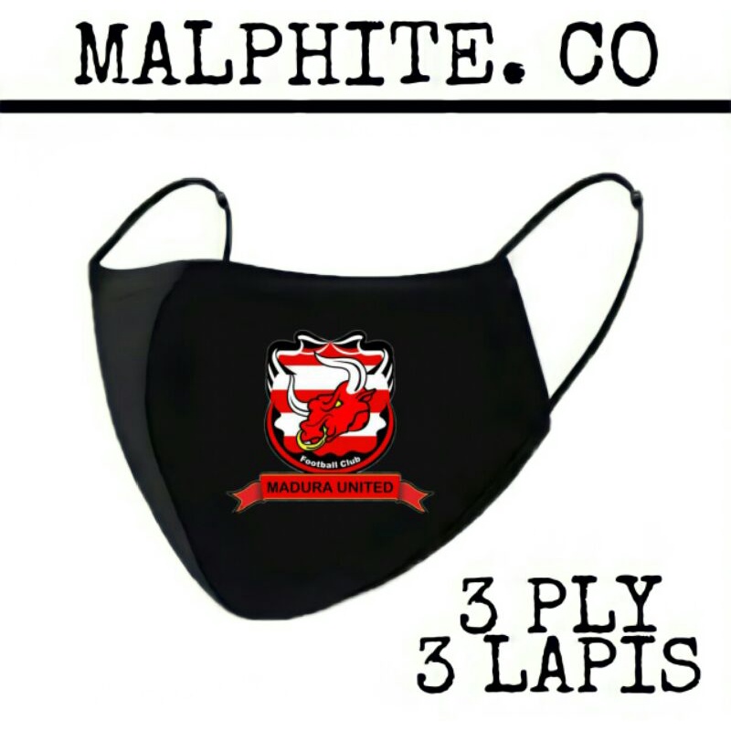Masker Kain 3 Lapis 3 Ply 3ply Scuba Hijab Earloop Headloop Motif Logo Club Klub Bola Madura United