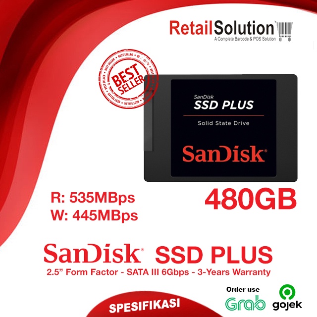 SSD PC Laptop Mini PC - Sandisk SSD Plus 480GB 480 GB SATA 2.5&quot; Garansi