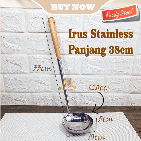 Irus Stainless gagang Kayu 38cm kapsitas 125ml Irus panjang