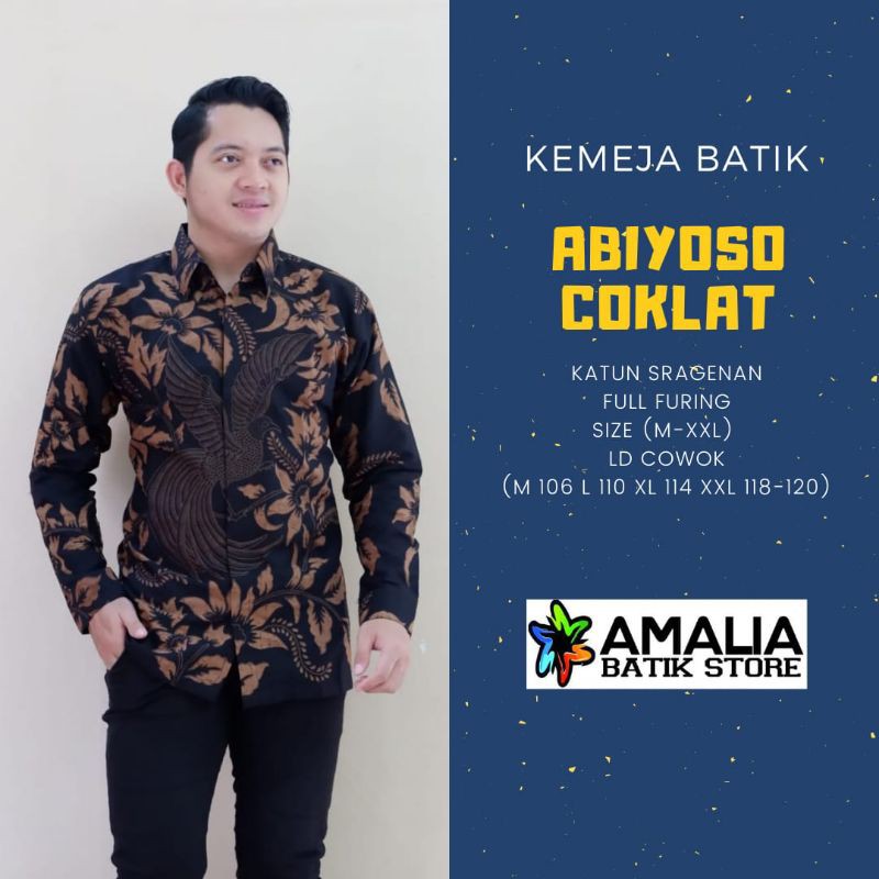 ABIYOSO COKLAT.Kemeja Batik Full puring