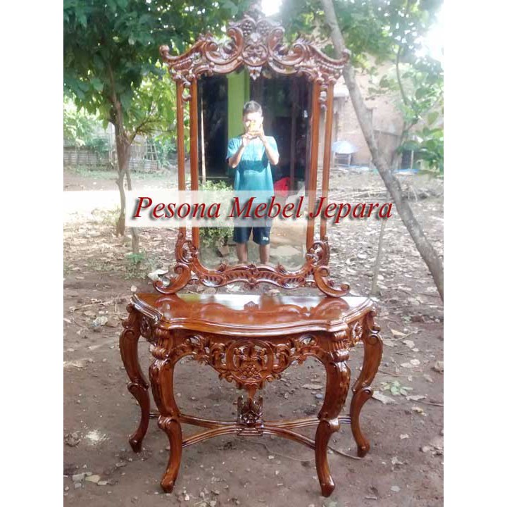 Tolet atau Meja Rias atau Meja Dinding atau Meja Konsul Motif Anggur Kayu Jati