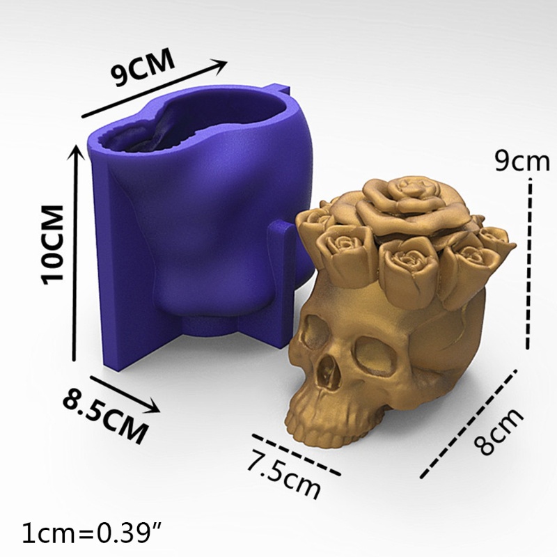 SIY  3D Rose Skull Candle Epoxy Resin Mold Plaster Soap Silicone Mould DIY Crafts Home Ornaments Casting Tools