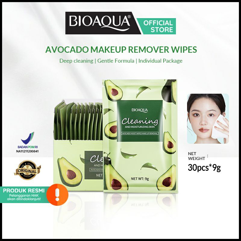 BIOAQUA Avocado Moist Wipes Make Up Removal 9gr HARGA PER PCS [BPOM]