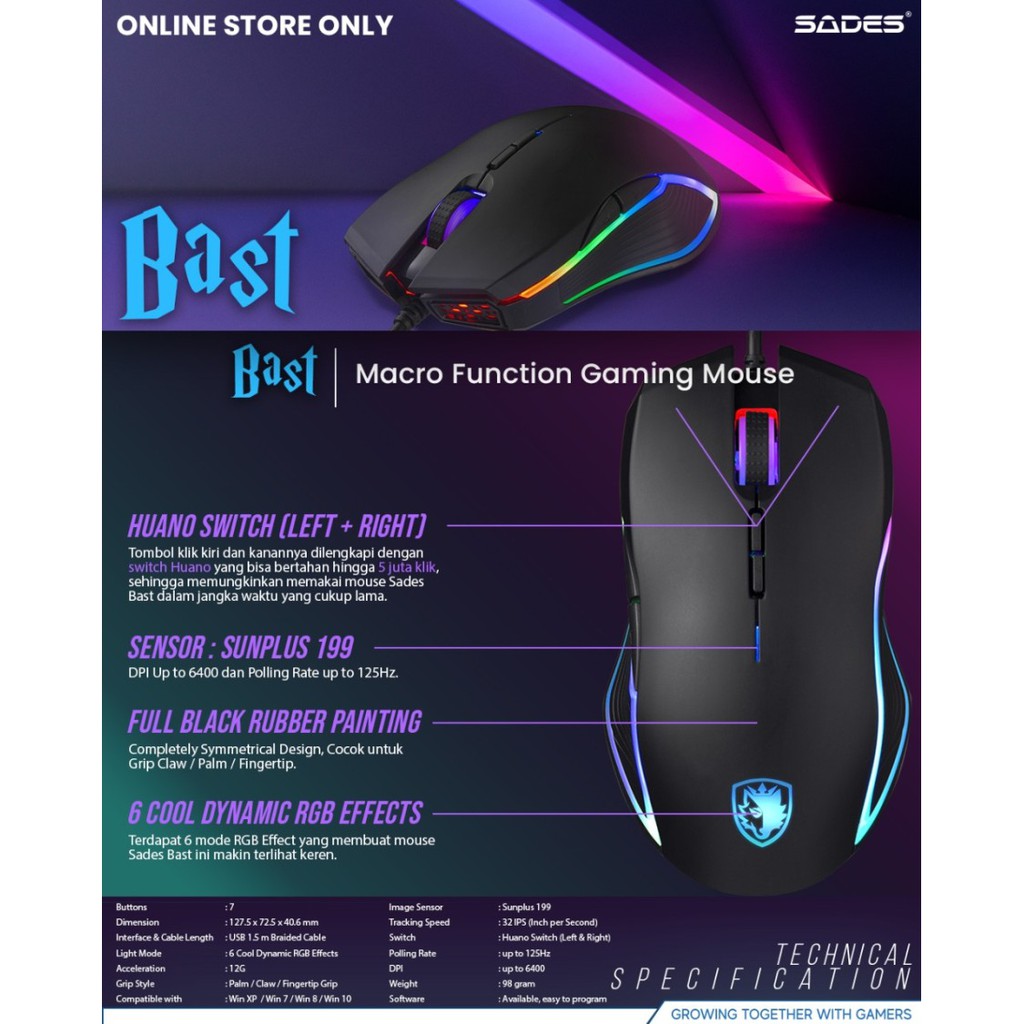 Sades S8 Bast / Sades Bast / Mouse Gaming Macro Sades S8 Bast