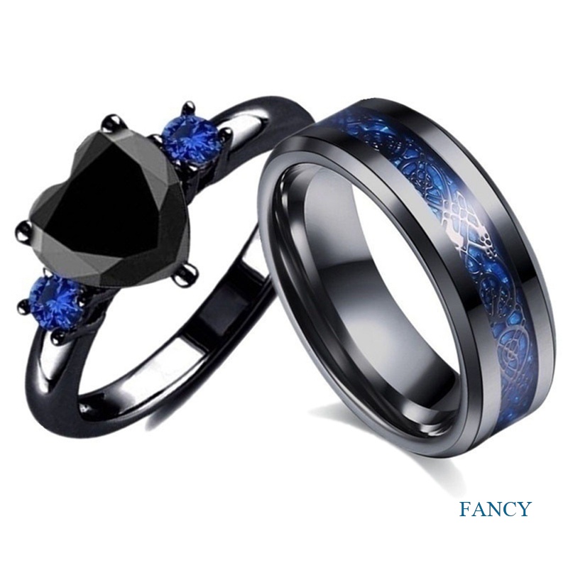 Cincin Kristal Bentuk Hati Warna Biru Dan Hitam Untuk Wanita