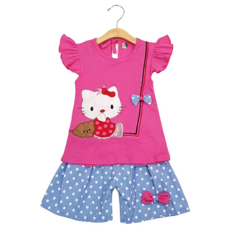 SETELAN FASHION ANAK PEREMPUAN 1 TAHUN MOTO HK POLKADOT BIRU FANTA BABYPINK PEACH