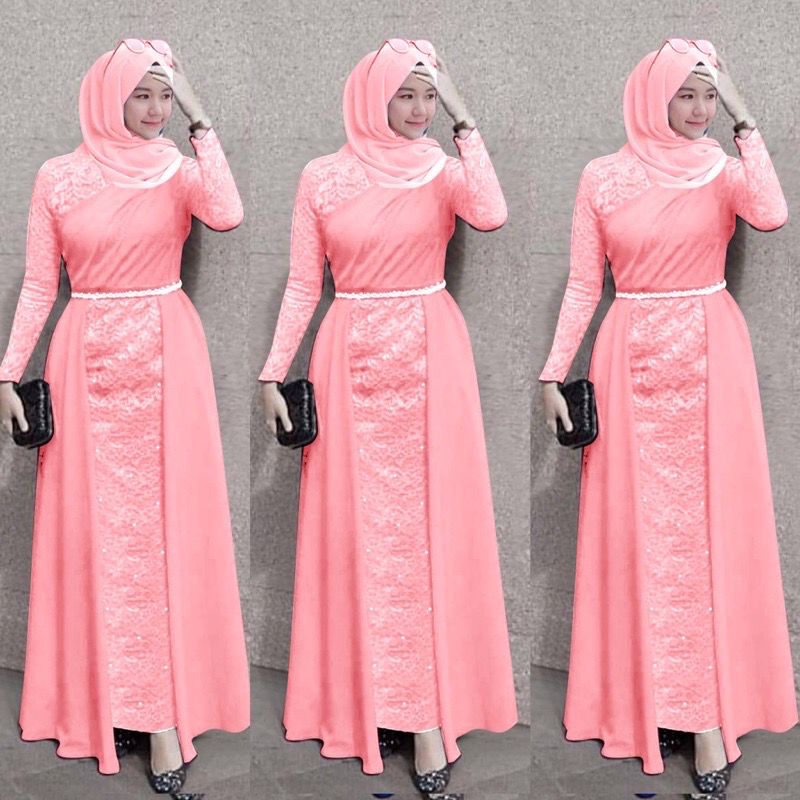 Lakshana Gamis Terbaru Brukat Maxi Dress Pesta Remaja Dewasa Wanita Muslim - Size Jumbo M L XL XXL