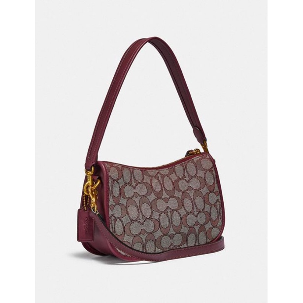 Coach Top Handle Swinger Bag in Burgundy Signature Jacquard and Cheery(C0721)