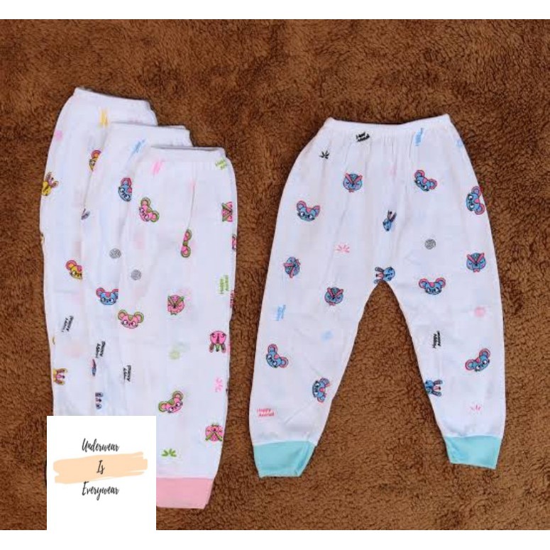 Per 6 Pcs Celana Panjang Bayi Buka Kaki Warna Putih Motif Lucu