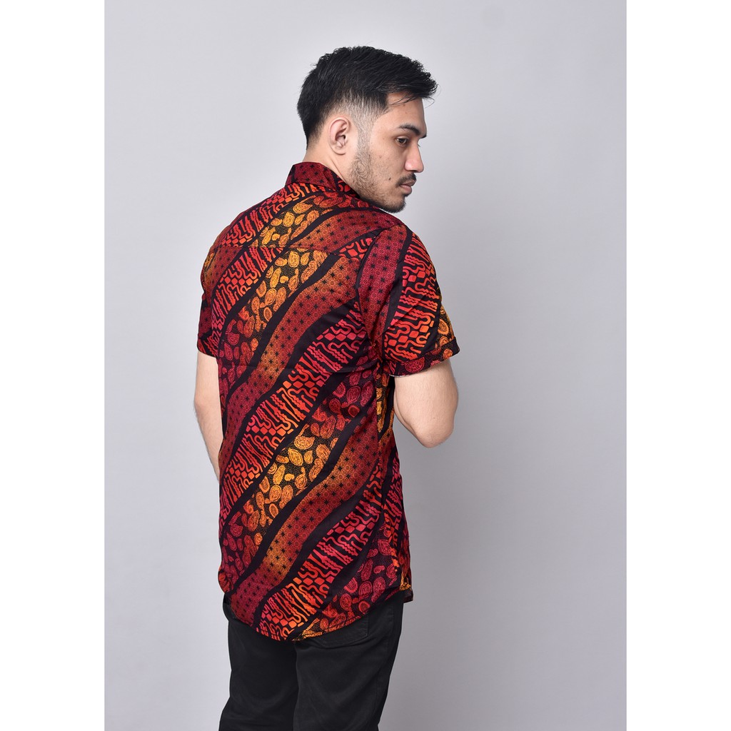 Babedo Kemeja Batik Pria Slimfit Motif Lurik Degradasi Premium Lengan Pendek