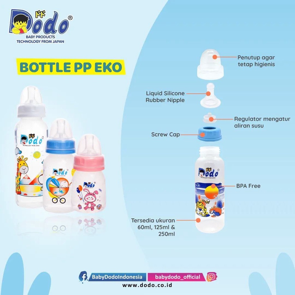 BOTOL SUSU DODO 2oz 60ml, 4oz 120ml, 8oz 250ml / botol susu pp Dodo / botol susu