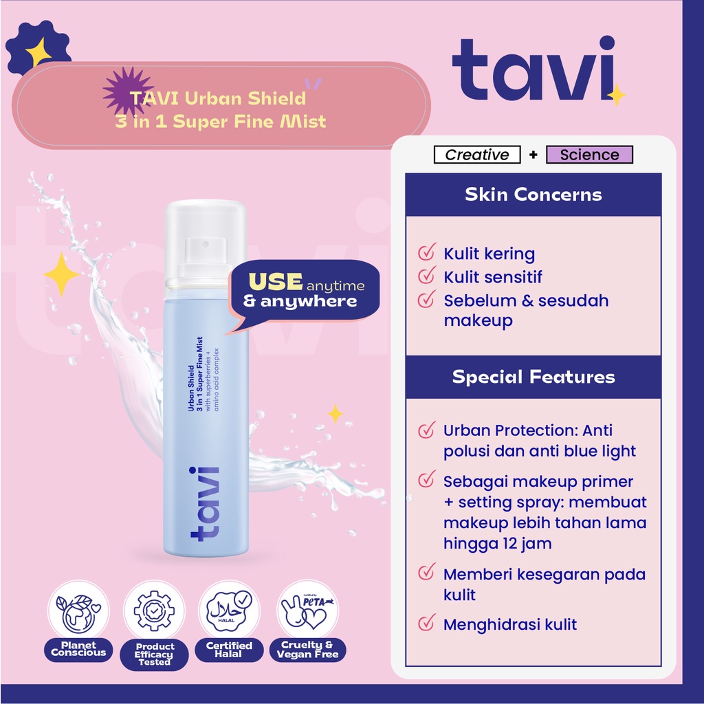 TAVI Urban Shield 3 in 1 Super Fine Mist 90 ml - Face Mist Melindungi dan Menghidrasi Kulit