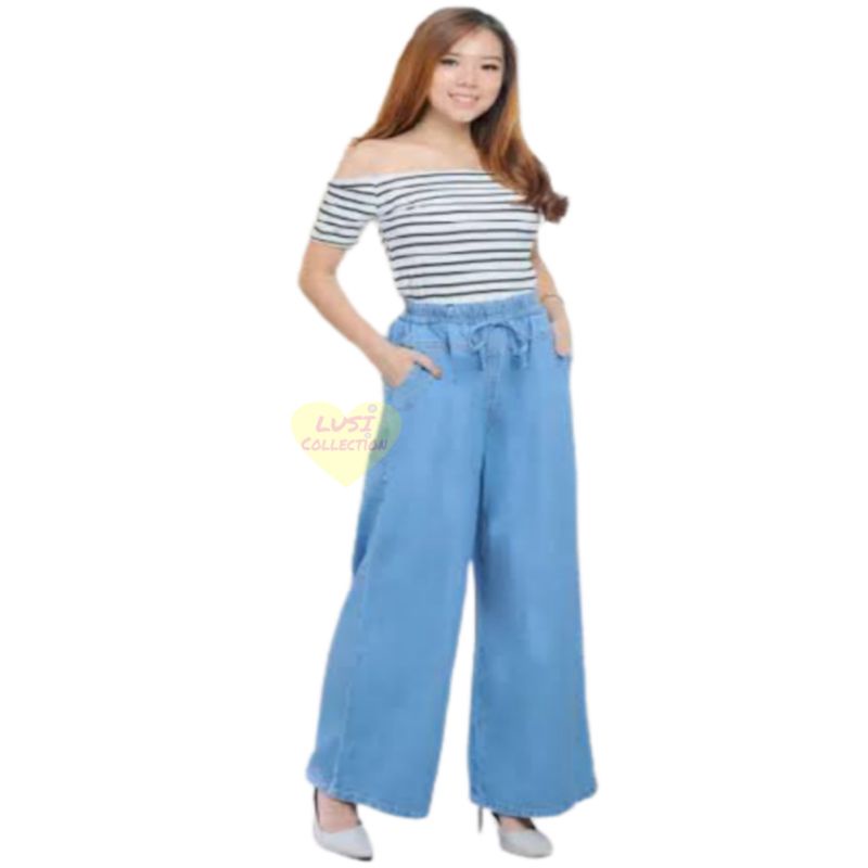 Jeans Kulot Panjang Pinggang Karet All Size