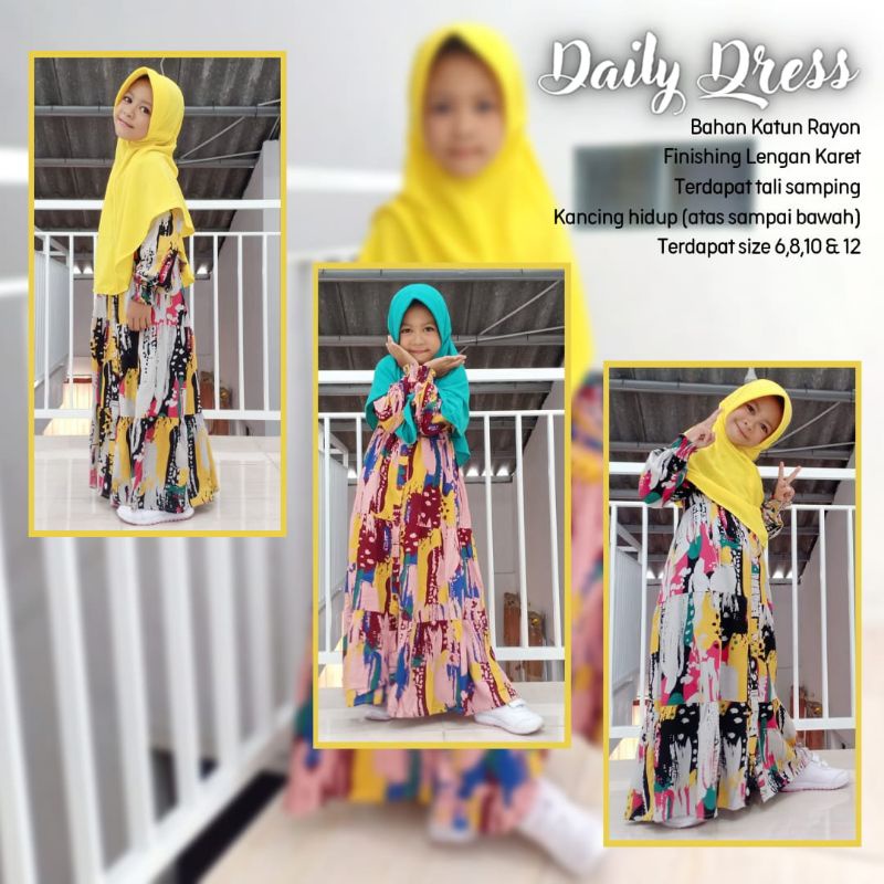 New-Gamis Anak Motif/Busana Muslimah_Daily Dress Kids_Bahan Katun Rayon Premium_Nyaman dipakai