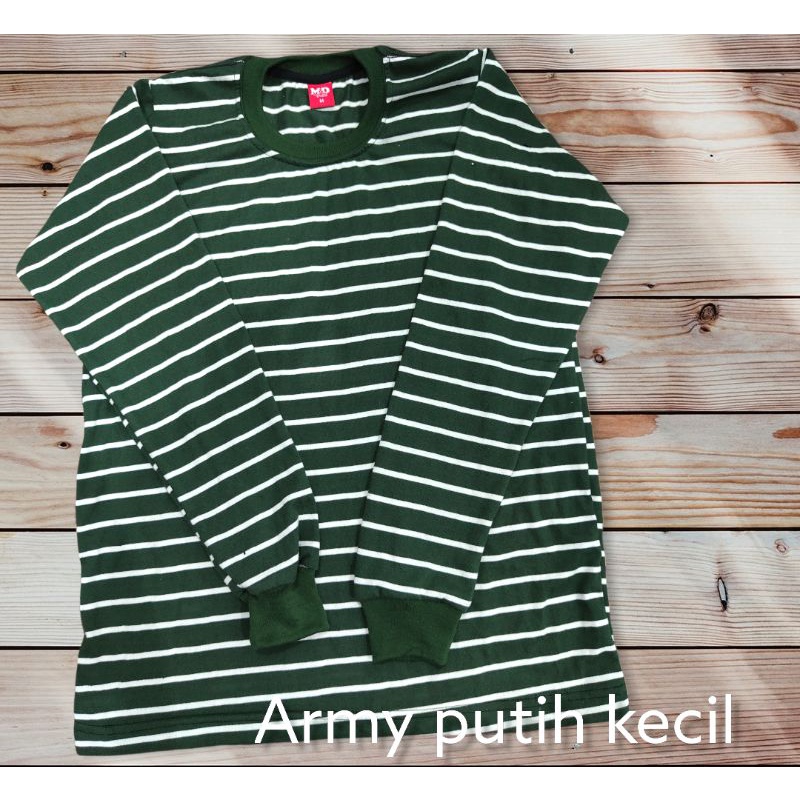 kaos stripe army putih kecil lengan panjang rip