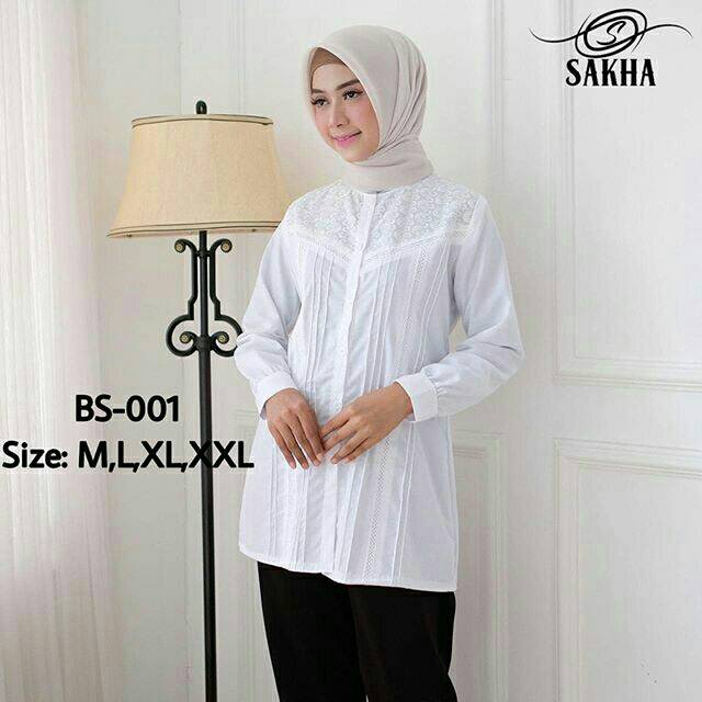 Sakha - BS 01 Blouse Atasan Putih Wanita Kerja Kombinasi Renda