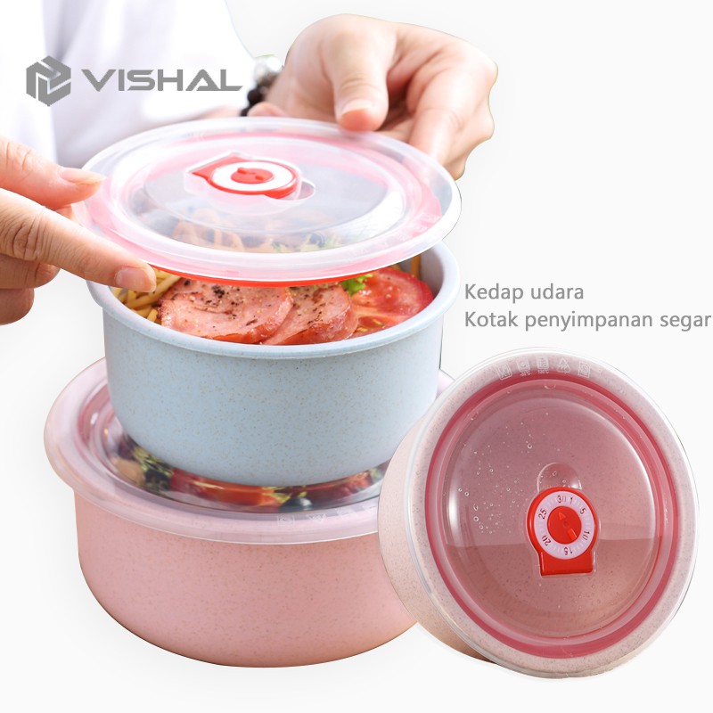 VISHAL 3 in 1 Kotak Pengawet Kedap Udara Mangkuk Dengan Penutup Gandum Mangkuk Berkapasitas Besar VS