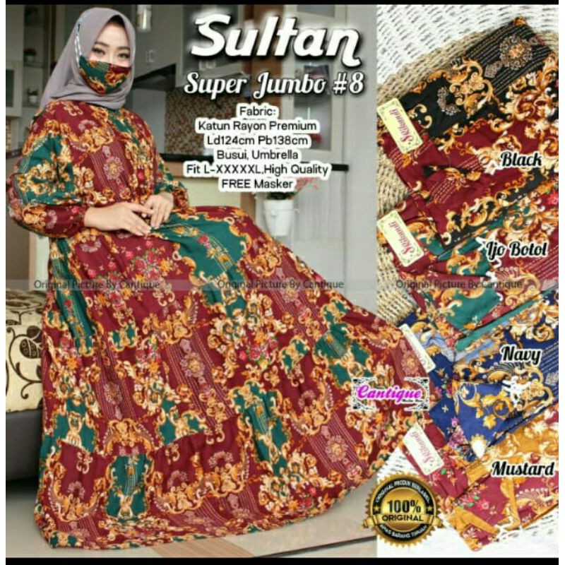 Gamis Katun Rayon Premium Sultan Super Jumbo LD 124 Zipper Busui