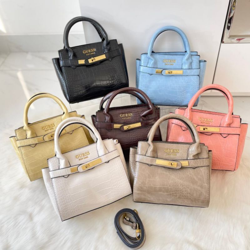 Tas Guess croco selempang jinjing hitam biru kuning coklat pink putih beige nude