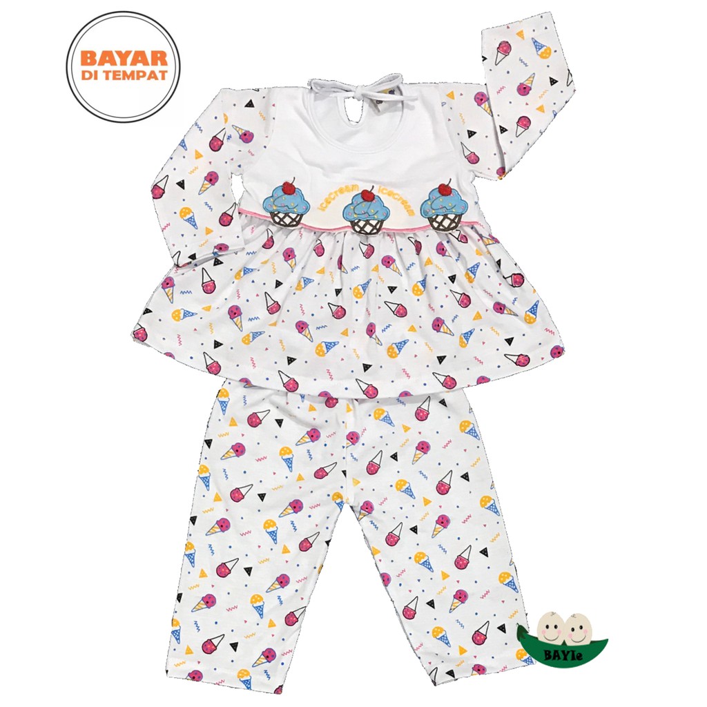 BAYIe - Setelan Baju Bayi/Anak Panjang Perempuan motif ICE CREAM COOL BABY usia 0 - 12 bulan