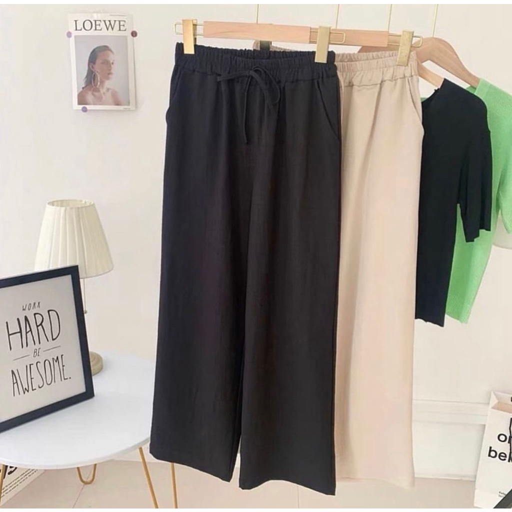 Celana Kulot Rayon Crincle Crinkle Airflow Panjang Wanita Premium Highwaist Loose Cullote Pants Homewear Jumbo Terbaru Kekinian-JAZZ CRINCLE DRK GRY