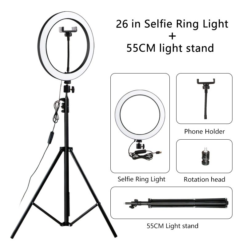 LAMPU HALO RING LIGHT KAMERA 120 LED 24W 10 INCH WITH SMARTPHONE HOLDER 26CM