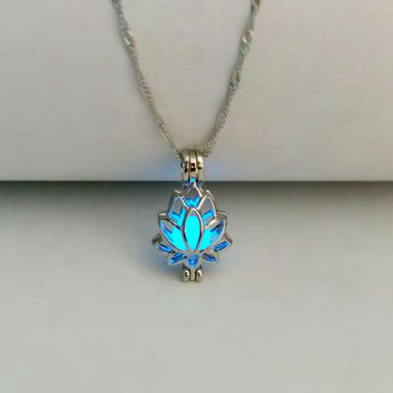 Night Ancient Glowing Lotus Pendent Glow In The Dark Necklace Choker for Women Men Jewelry