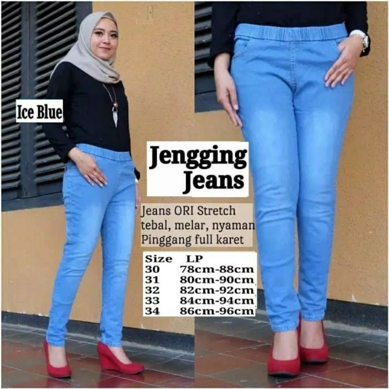 CELANA JENGGING JEANS WANITA PINGGANG KARET uk 27-34