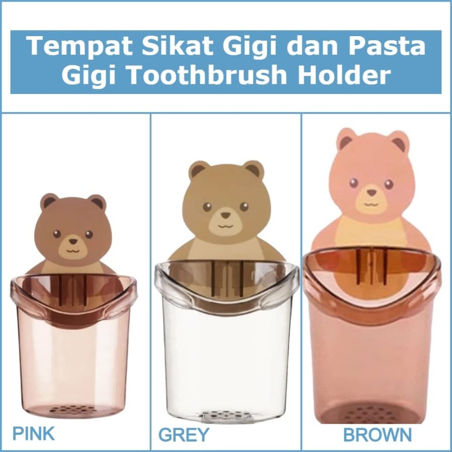 Holder Sikat Gigi Serbaguna / Tempat Sikat Gigi Model Tempel Motif Bear