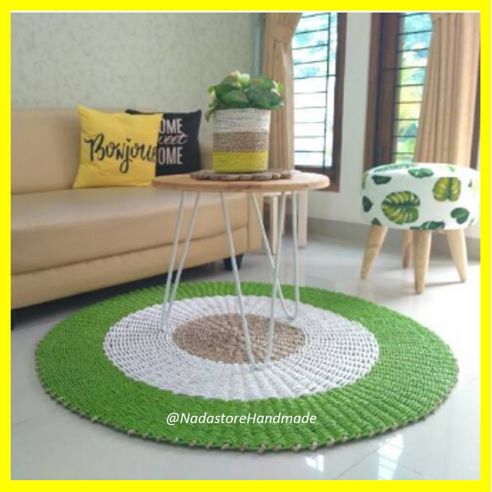 RUG SEAGRASS HIJAU DAUN DIAMETER 120 CM / KARPET BULAT ANYAMAN IJO