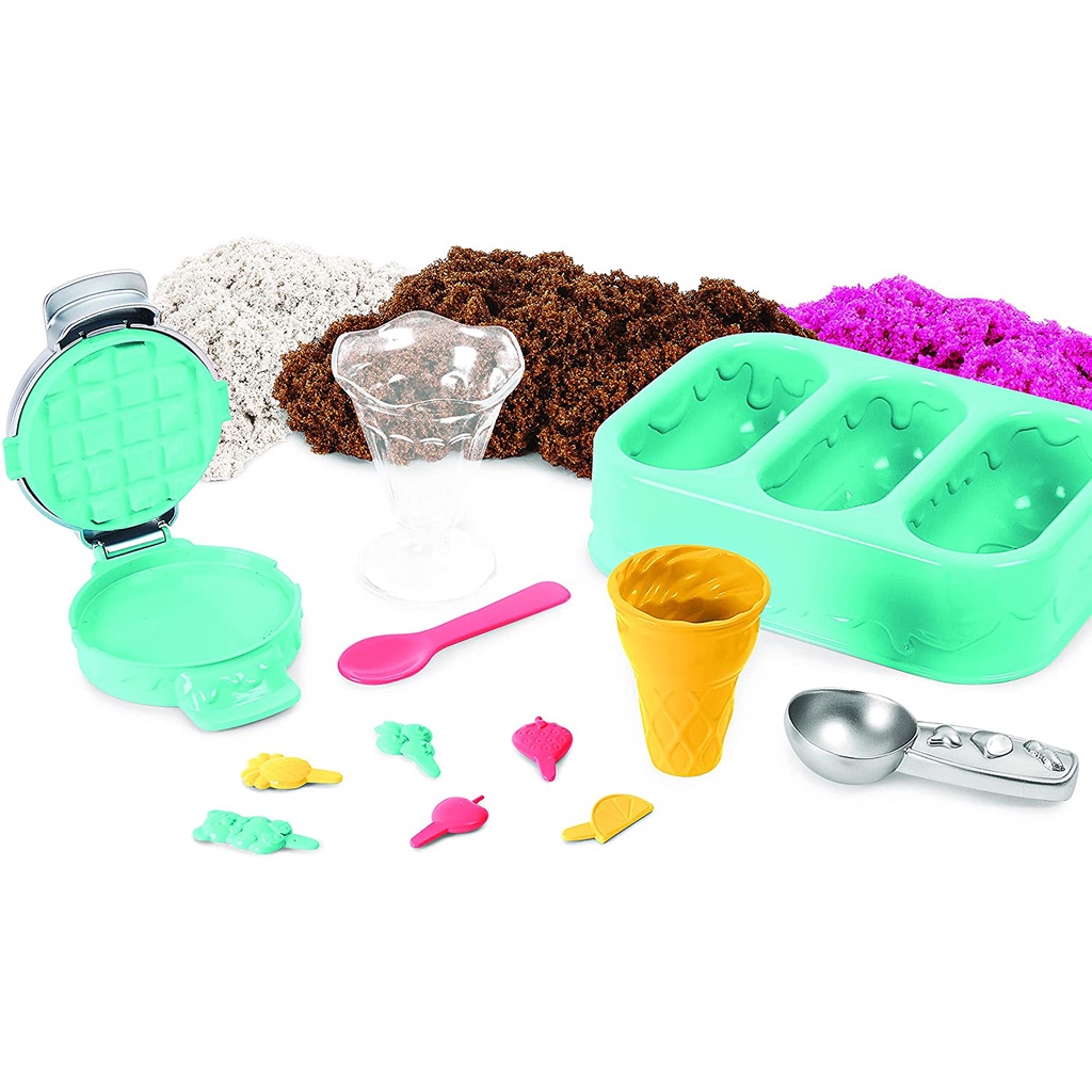 Kinetic Sand Scents, Ice Cream Treats Playset with 3 Colors of All-Natural Scented Sand and 6 Serving Tools