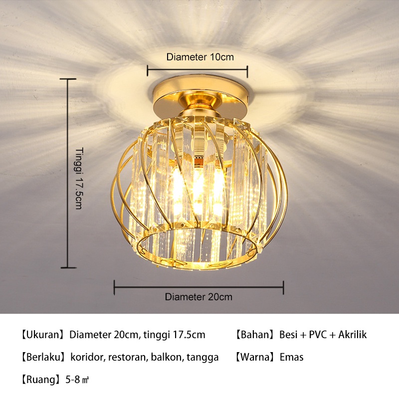 Golden LED Lampu Plafon Kristal Minimalis Modern || Lampu Plafon Kristal Gold E27 Tanpa Bohlam