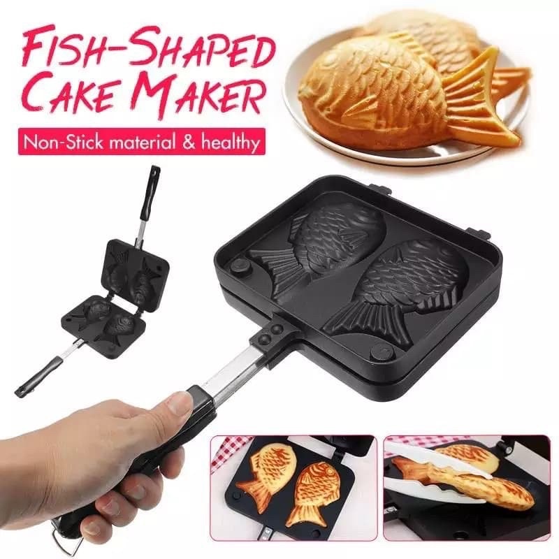 Cetakan TAIYAKI WAFEL MAKER Teflon Marble Cetakan Kue Dua ikan teflon Anti lengket Waffle bungeoppang pan japan