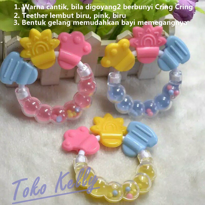 Mainan bayi  bunyi crik crik Gigitan Teether bayi  gelang  