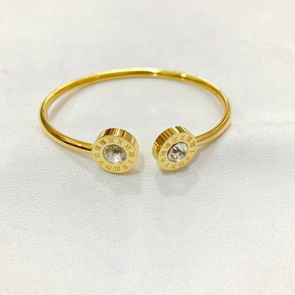 Gelang Titanium Asli Anti Karat Aksesoris Fashion Perhiasan Wanita Cuff Gold Dan Silver Korean Style-8