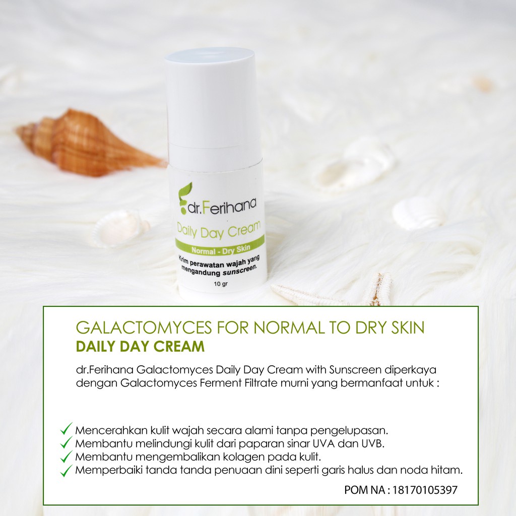 Galactomyces Day Cream Normal Dry dr. Ferihana Cosmetics &amp; Skincare Merupakan Krim Siang untuk Kulit Normal Kombinasi Kering Mampu Melembabkan Mencerahkan dengan SPF 35 Sekaligus Anti Aging BPOM LPPOM HALAL MUI