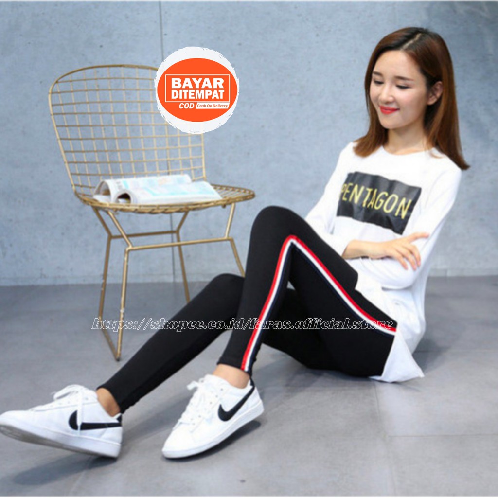 Celana Legging Strip Premium / Leging Stripe Dewasa / Lejing Motif Garis Wanita Standar Jumbo