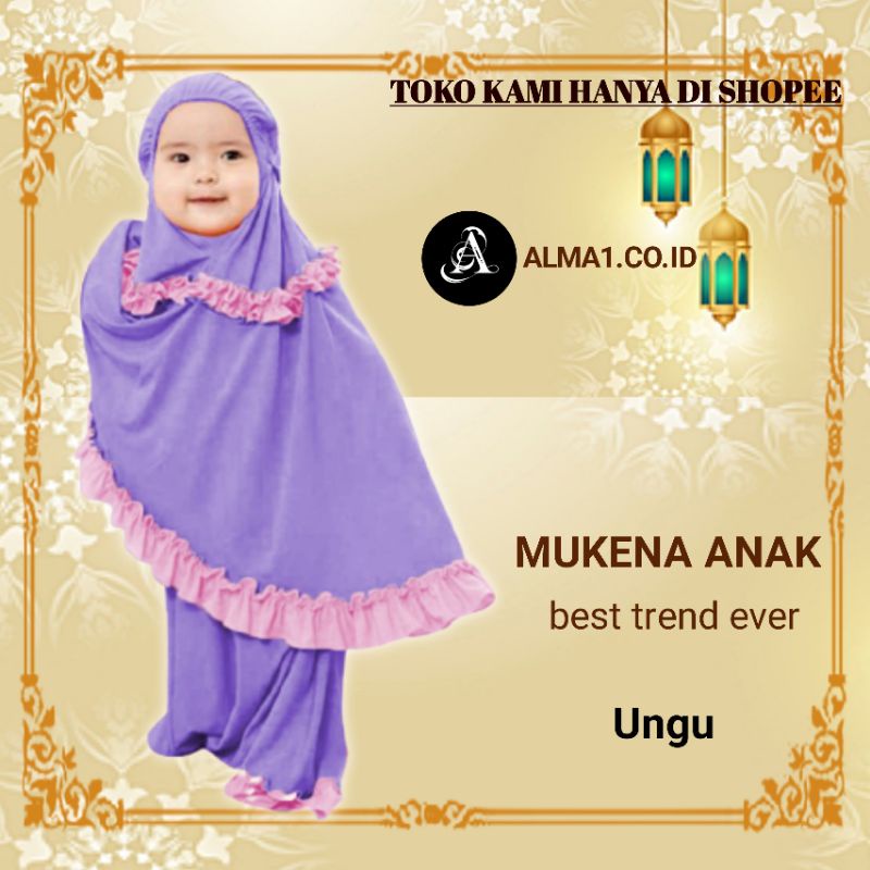 mukena anak perempuan bayi balita jersey adem tanggung polos kecil 1 2 3 4 5 tahun-Ungu list pink