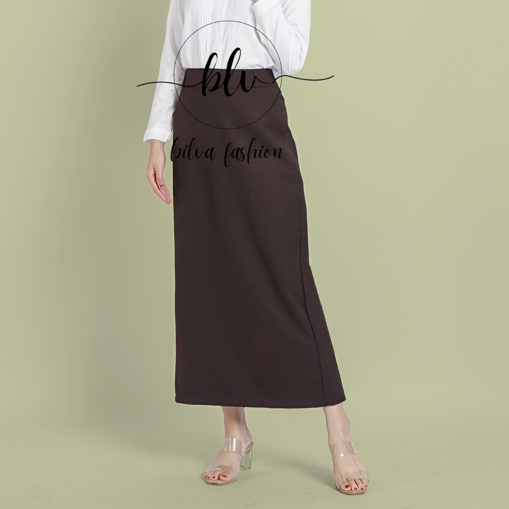 Rok Span Line A Formal Polos Rok Panjang Wanita Rok Kerja Wanita Rok Kantor Wanita-Coklat