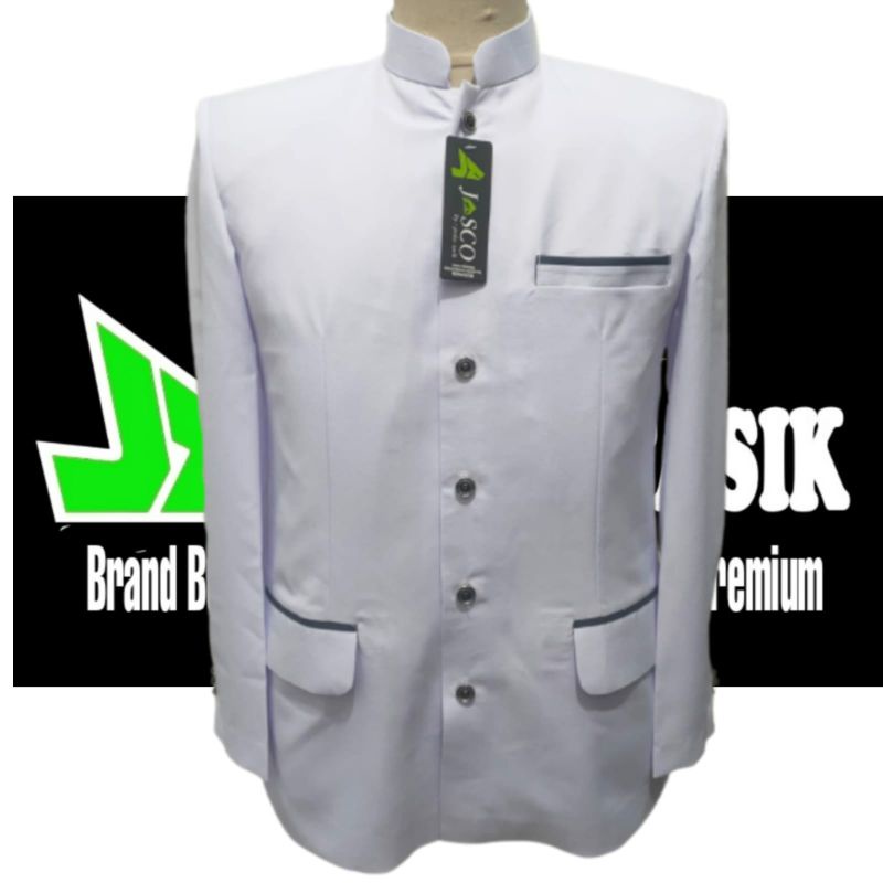 Jasko putih polos lis hitam Jas koko pria Dewasa Baju koko Jas Mandarin baju Santri khas pesantren