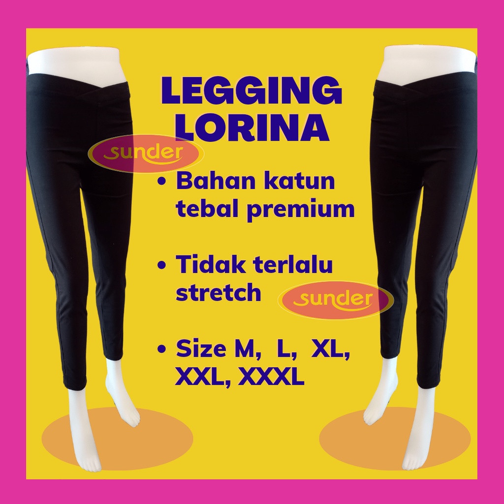 Legging Lorina M, L, XL, XXL, XXXL, 44, 46 Katun Tebal Celana Kerja Hitam Polos Leging Panjang Hitam