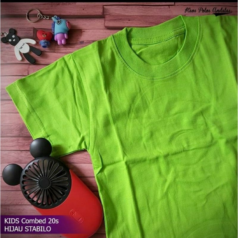 Baju kaos polos anak lengan pendek cotton hijau stabilo