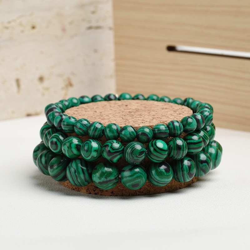 Gelang Manik-Manik Batu Malachite Pereda Stress Ukuran 6 / 8 / 10mm Untuk Pria Dan Wanita