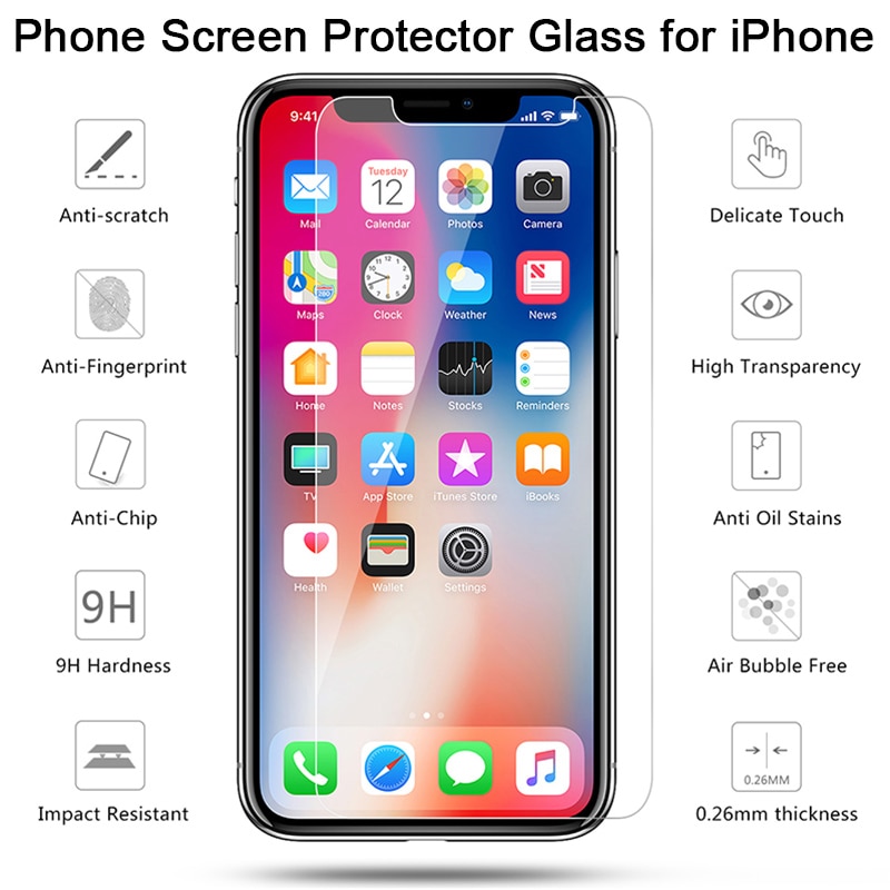 Pelindung Layar Tempered Glass 9h Anti Gores Untuk Iphone 11 Pro Max 6s 6 Plus 7 8 Plus Xr Xs Max Se 2020