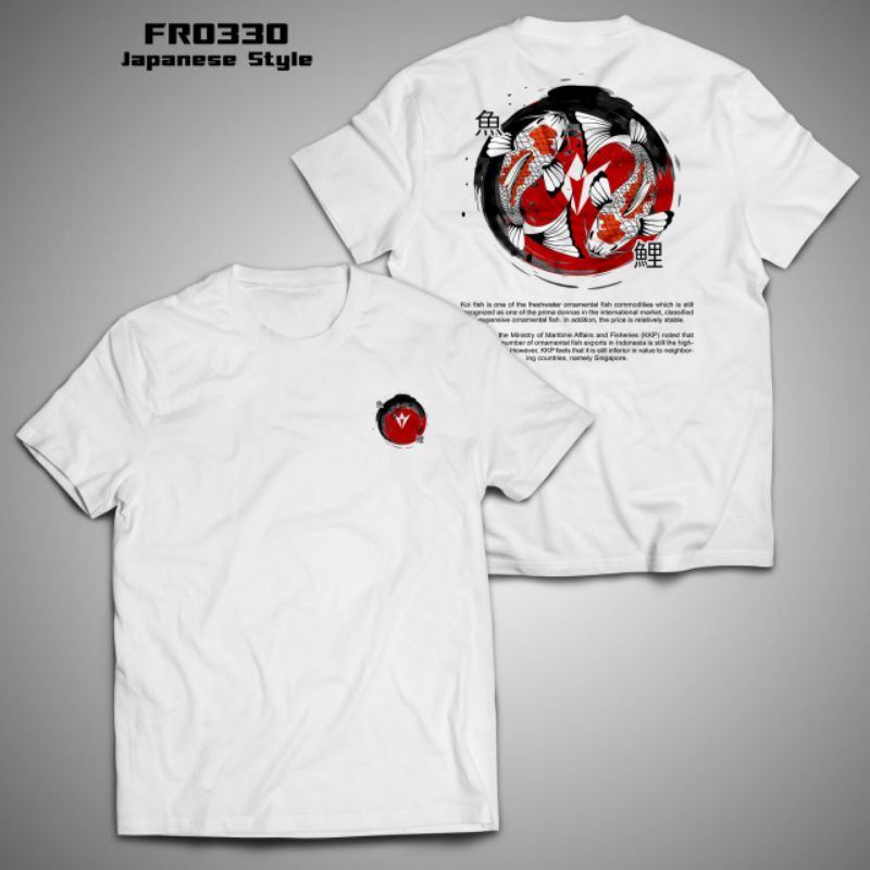 Kaos baju ikan KOI Jepang style hobi mancing oblong putih FR0330 XS-XXL