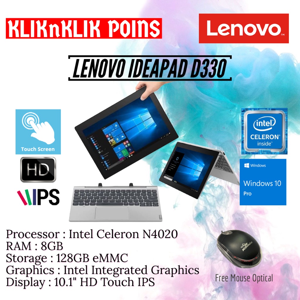 Lenovo ideapad d330 2in1 N4020 flex 8GB 128GB / 256GB WIN10 IPS TOUCH MINERAL GREY